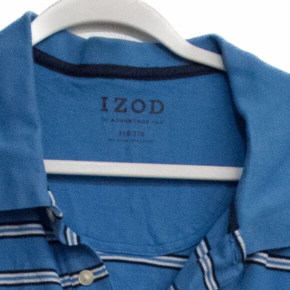 Izod Mens Advantage Polo Shirt Blue Striped Size 3XB Short Sleeve Cotton - Picture 2 of 8